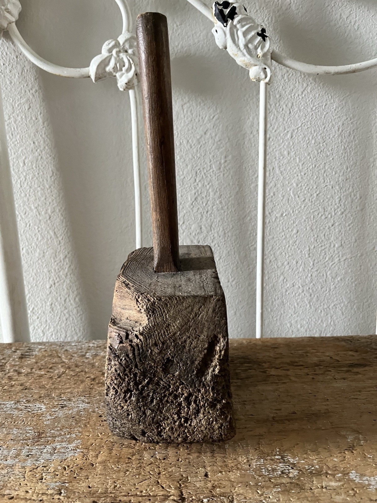 Antique Wooden Mallet Tool Primitive Handcrafted Carpenter Joiner Hammer Maul
