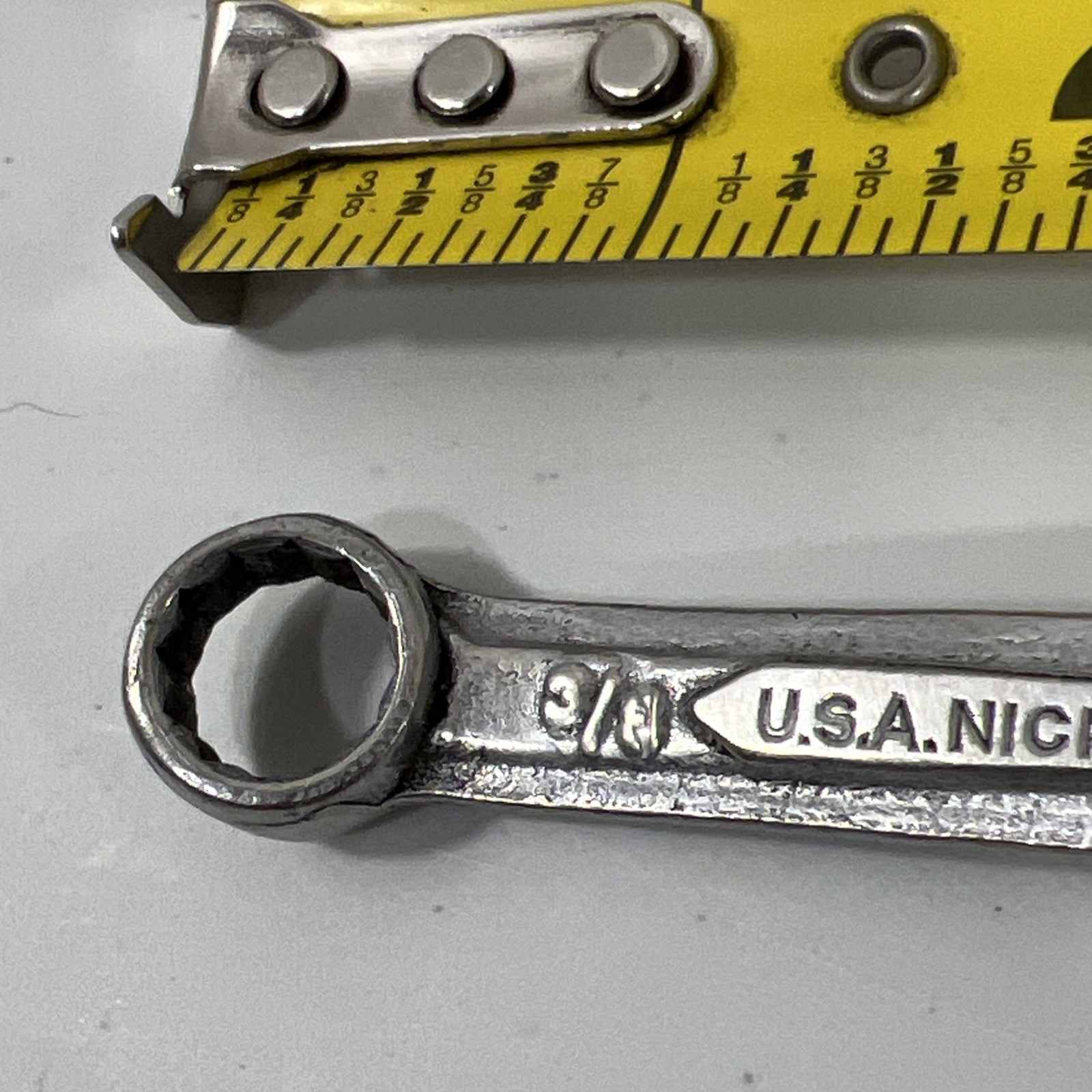 Vintage Bridgeport Hardware Nickel Molybdenum Short Box-End Wrench 3/8″ x 7/16″