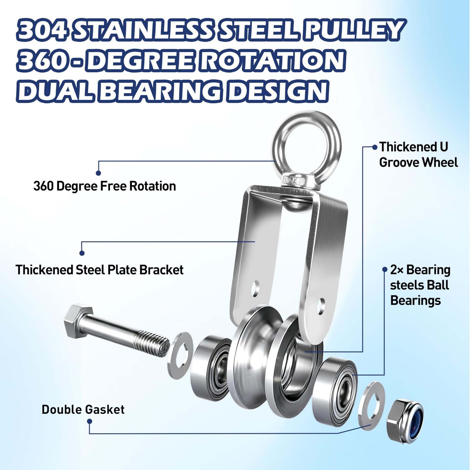 ZYINOZOC 4 Pack Cable Pulley Wheel,304 Stainless Steel Swivel Pulley for Cabl…