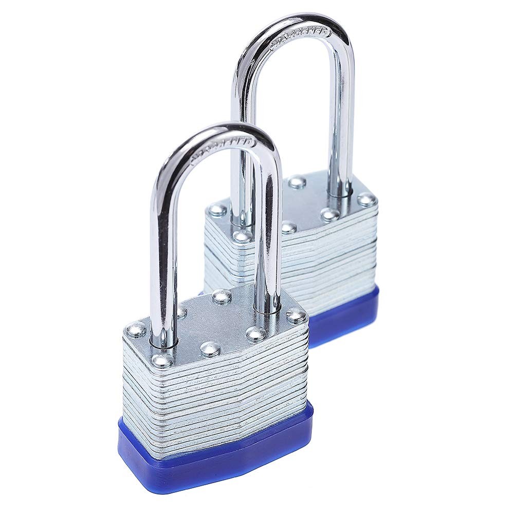 Laminated Steel Key Lock, 1-9/16 in. Wide Body, 2 Padlocks Keyed Alike,Long S…