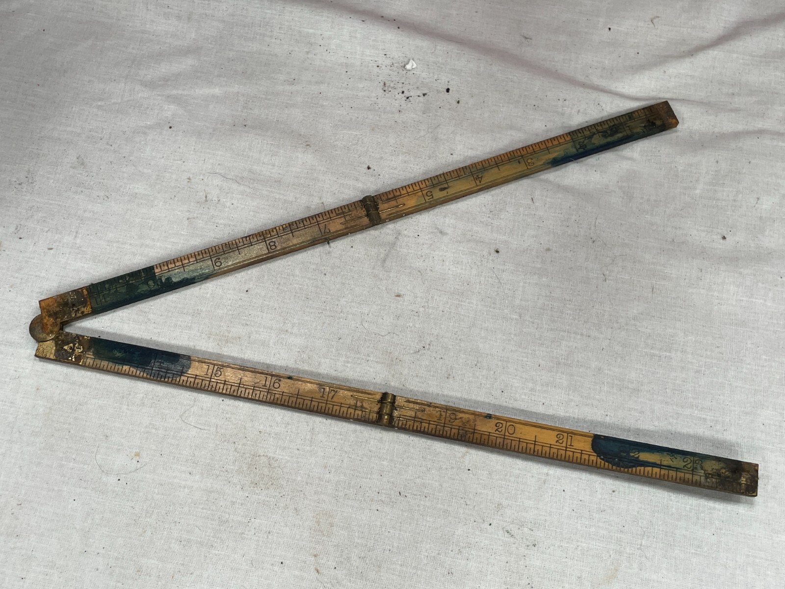 VINTAGE BOXWOOD AND BRASS FOLDING RULER DIY TOOL RABONE