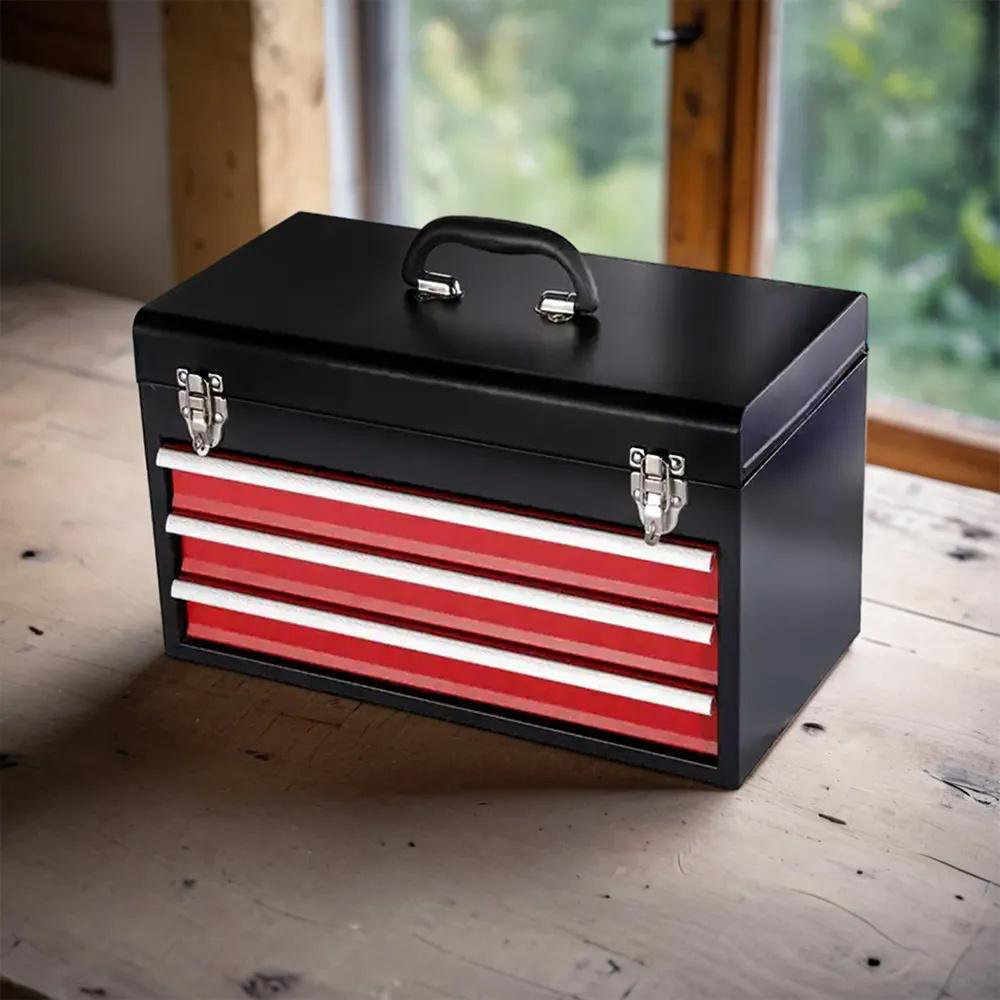 ColourTree 3 Drawer Metal Tool Box Portable Steel Tool Chest