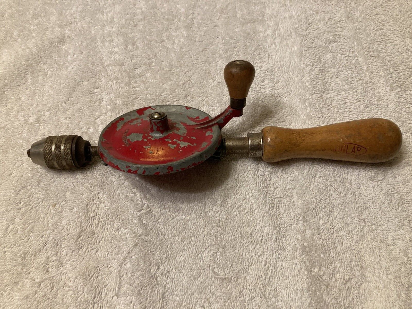 Vintage Dunlap Hand Drill, Egg Beater Type, Metal Gears, Hand Chuck, Works, USA