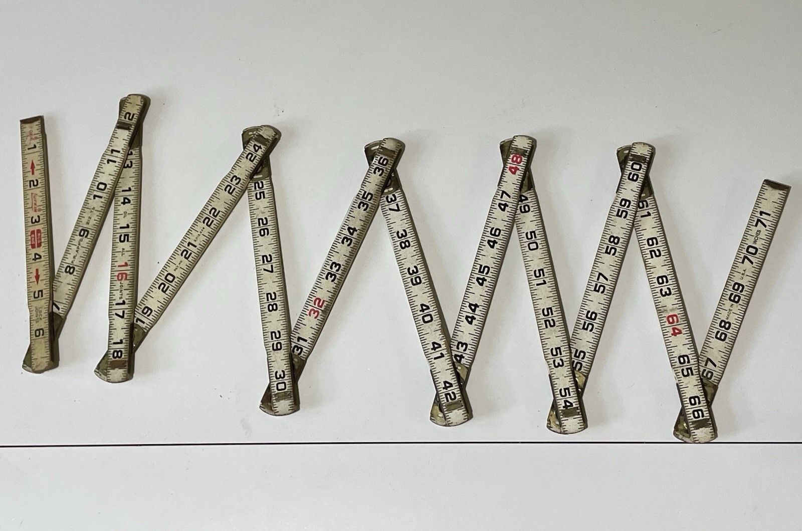Vintage Lufkin No 066 Red End 6ft Wooden Folding Ruler Carpenter Wood Rule USA