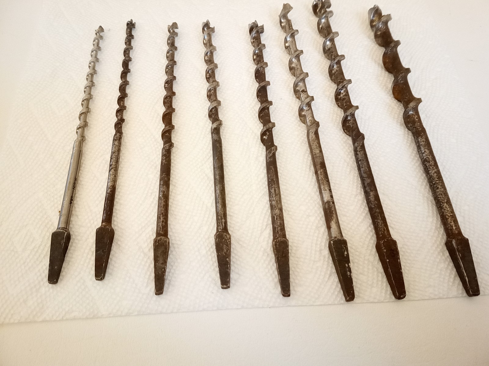 Antique 1800s drill bit set in great wood case mixed set old case Irwin etc