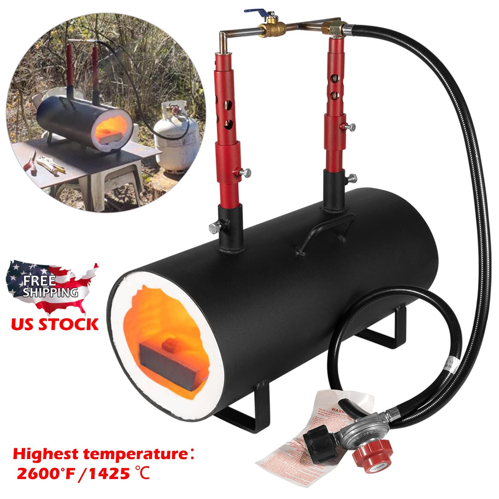 Double Burner Propane Furnace Forge Oval Knife Making Blacksmith Gas Forge Tool