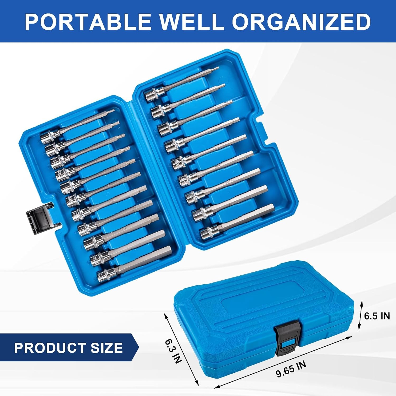 20PCS Extra-Long Allen Hex Bit Socket Set 3/8 Inch Drive Allen Socket Set SAE &