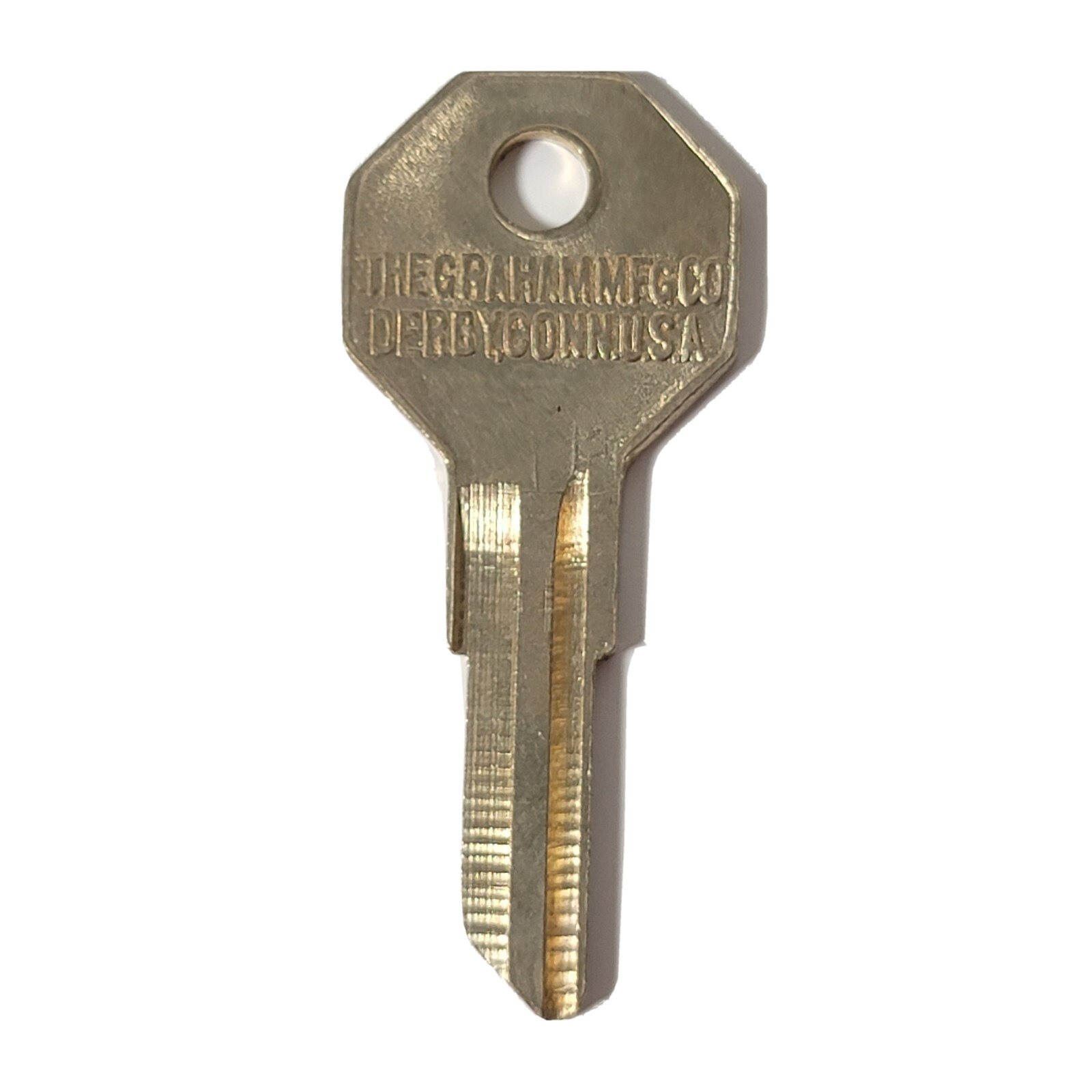 Uncut Blank Key Marked The Graham MFG Co Durby Conn USA Approx 1 7/8″ Long