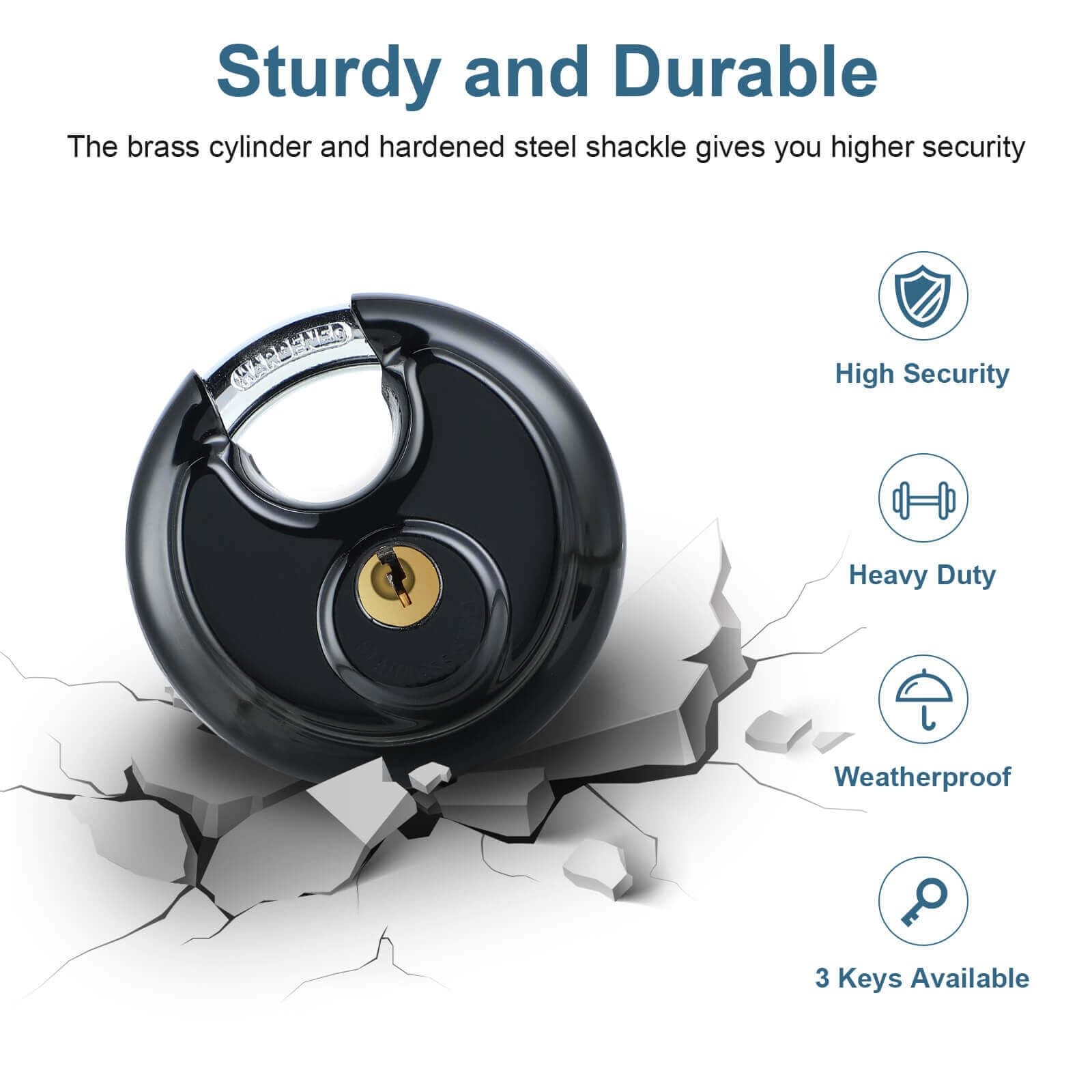 4 Pack Black Keyed Padlocks, 3/8″ Shackle Stainless Steel Disc Locks for Outdoor
