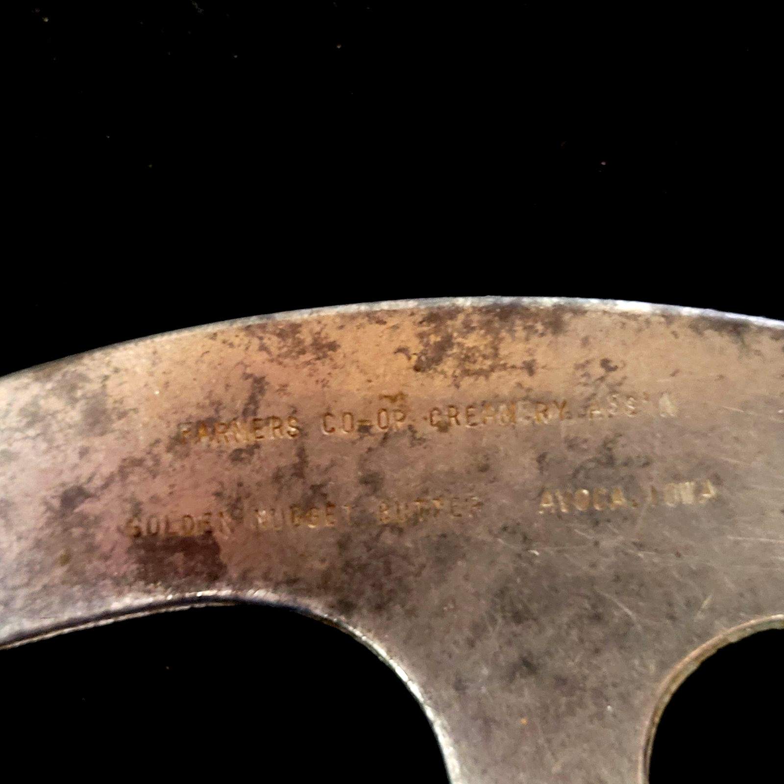 Farmers CO OP Creamery Ass’n Golden Nuggey Butter Avoca IA MH aluminum saw