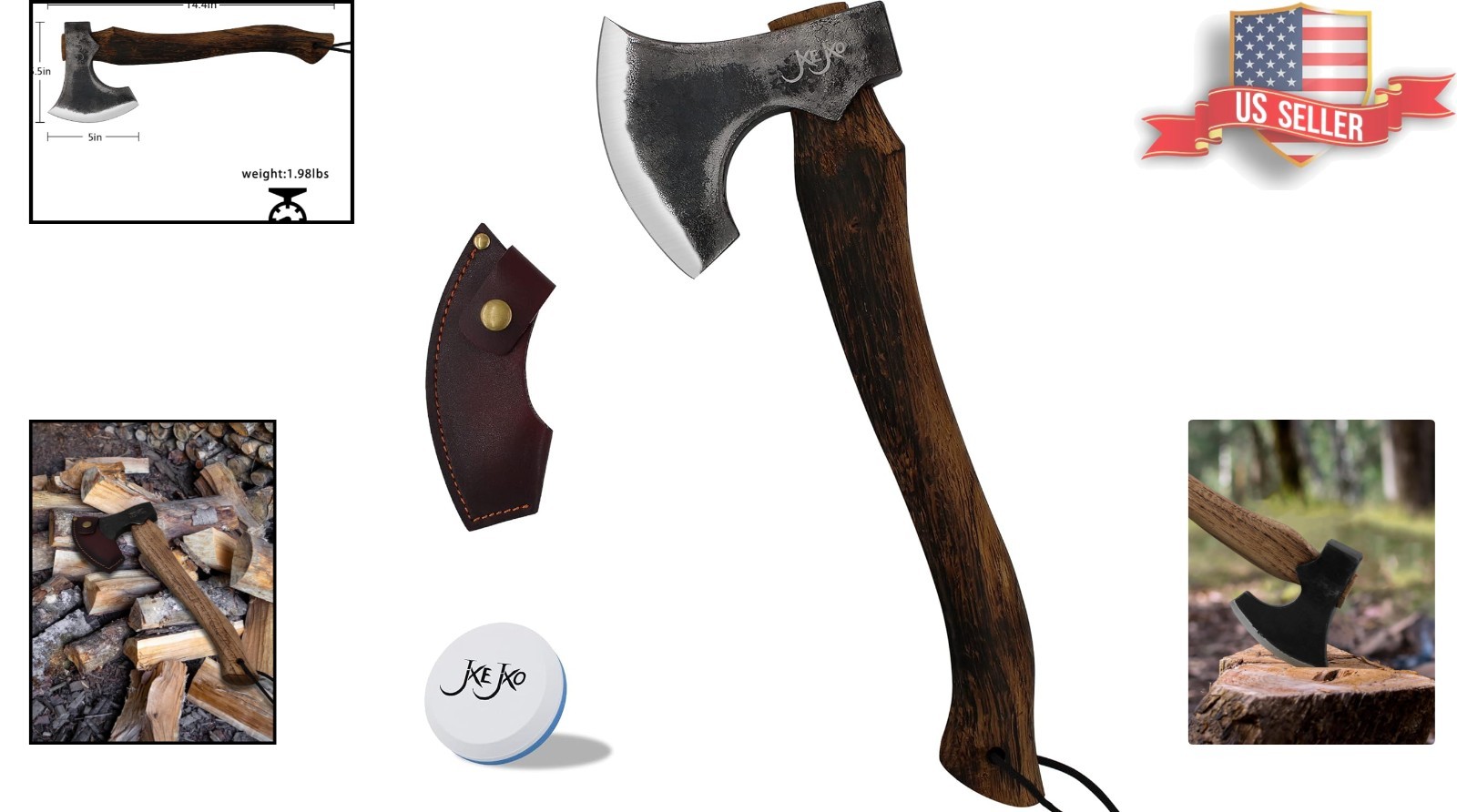 Outdoor Survival Hatchet – 14.4 Inch Beech Wood Axe with Durable Leather Sheath
