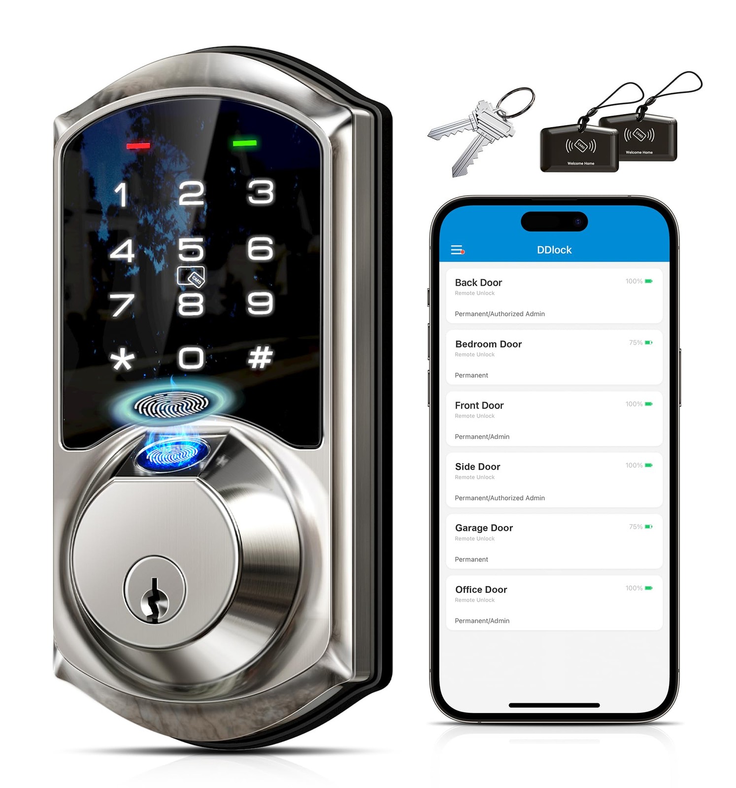 Veise VE07 Fingerprint Smart Door Lock, 7-in-1 Keyless Entry Satin Nickel