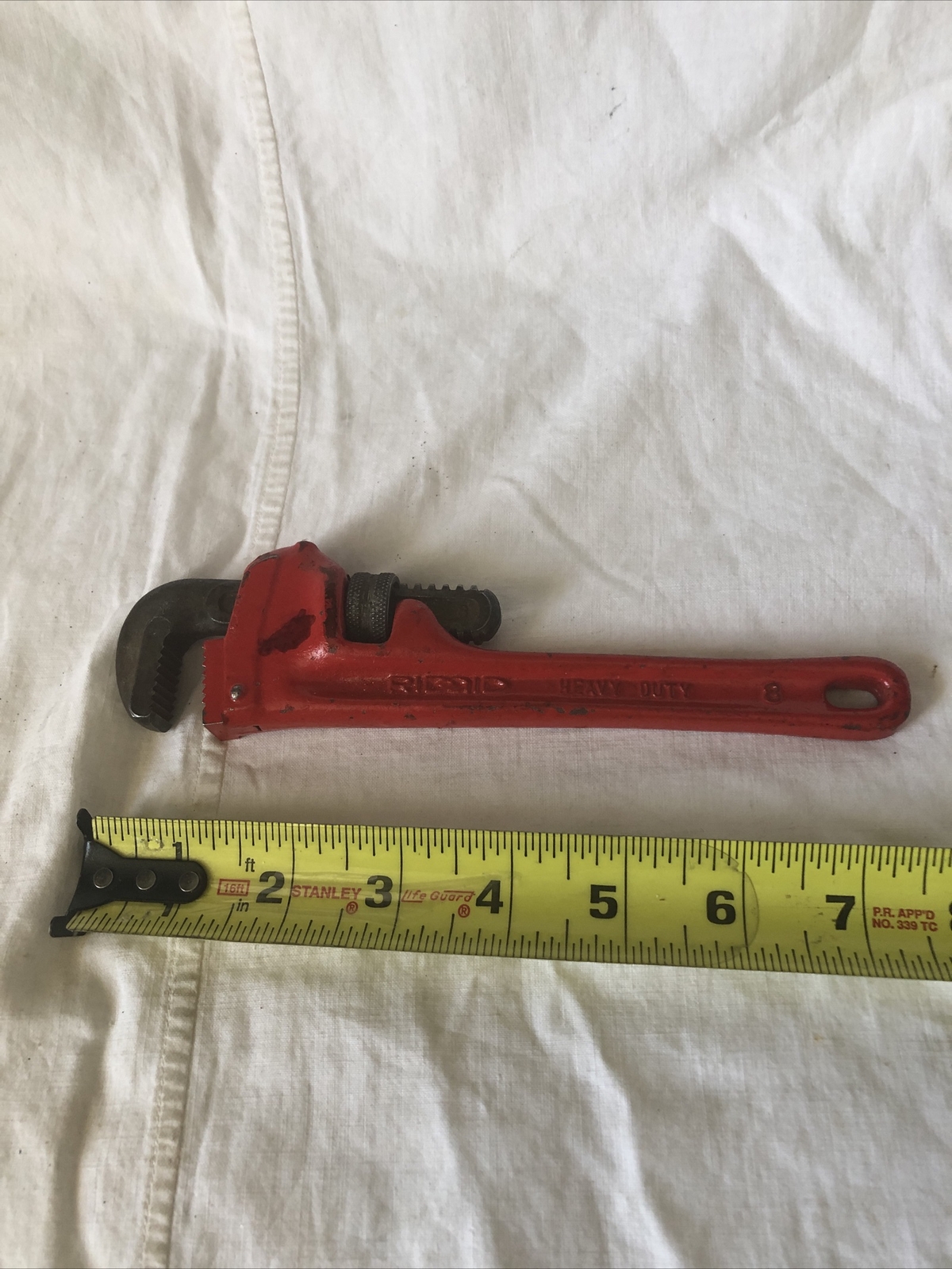 VINTAGE RIDGE TOOL CO. ELYRIA, O #8 ADJUSTABLE PIPE WRENCH MADE IN THE USA