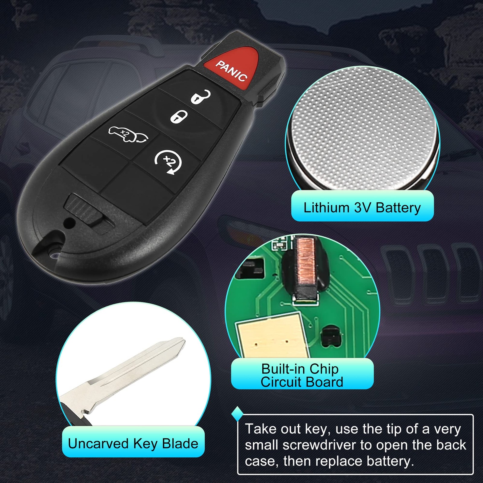 X AUTOHAUX Replacement Keyless Entry Remote Car Key Fob 3.27″x1.57″, Black