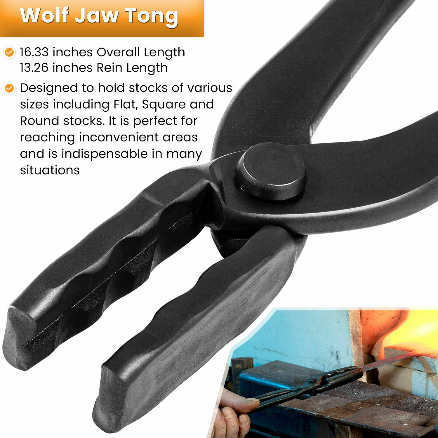 Blacksmith Tong+Hammer Set Knife Making Wolf Jaw V-Bit Tong Vise Forge Tool 3pcs
