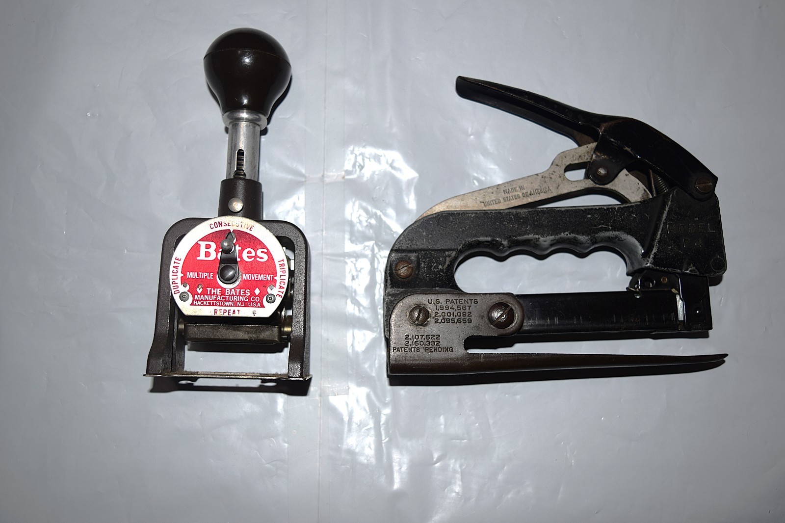 2 Items Vintage Bostitch P4 Stapler & Bates multiple Movement Numbering Machine