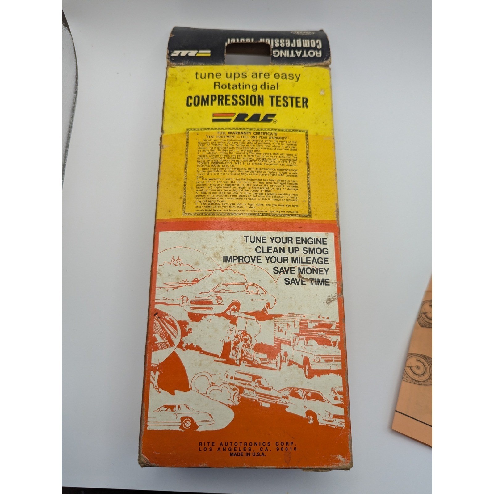 Vintage RAC 1535 Rotating Dial Compression Tester with Box and Manual 1976