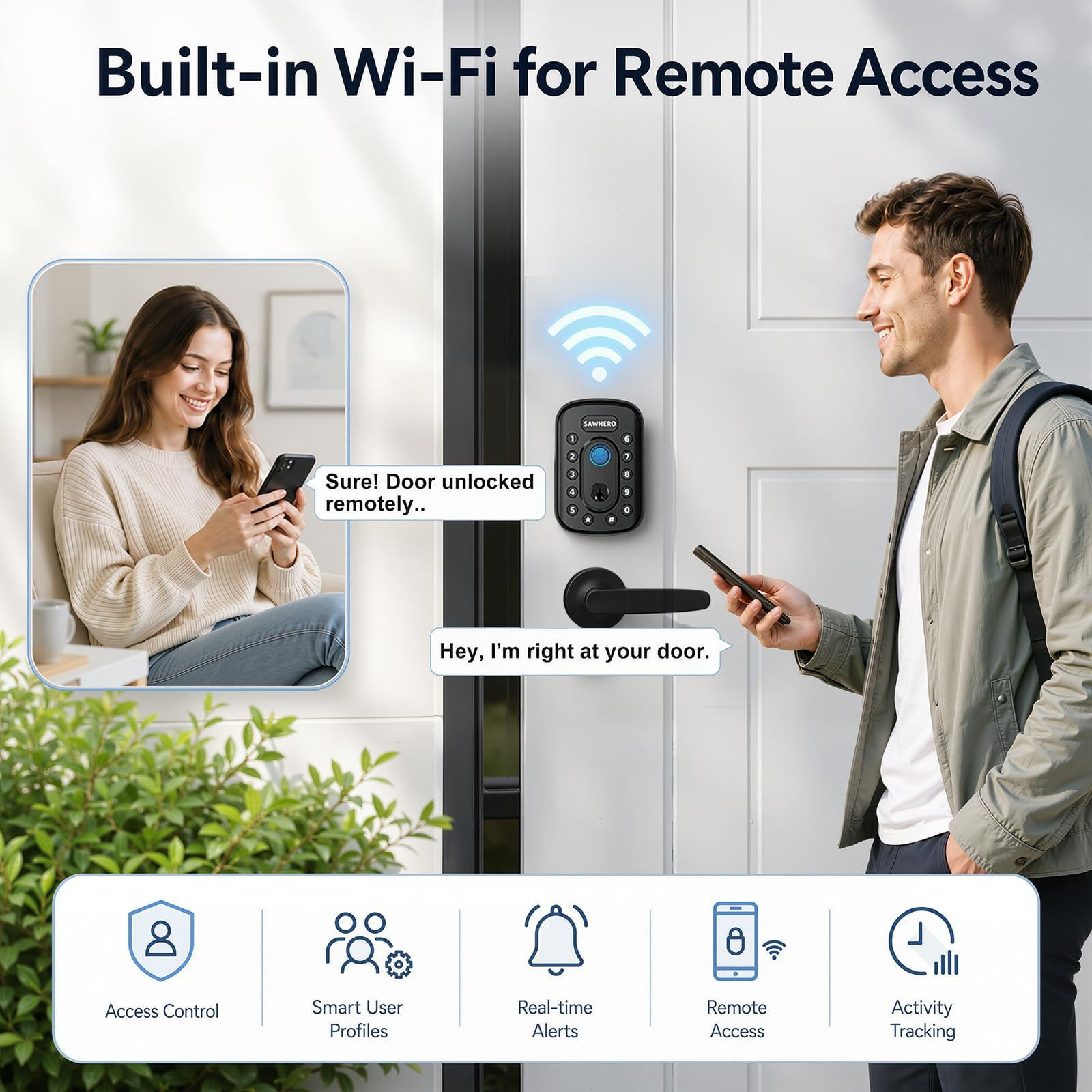 SawHero Keyless Entry Door Lock with Built-in WiFi, Fingerprint 1 Pack, Black