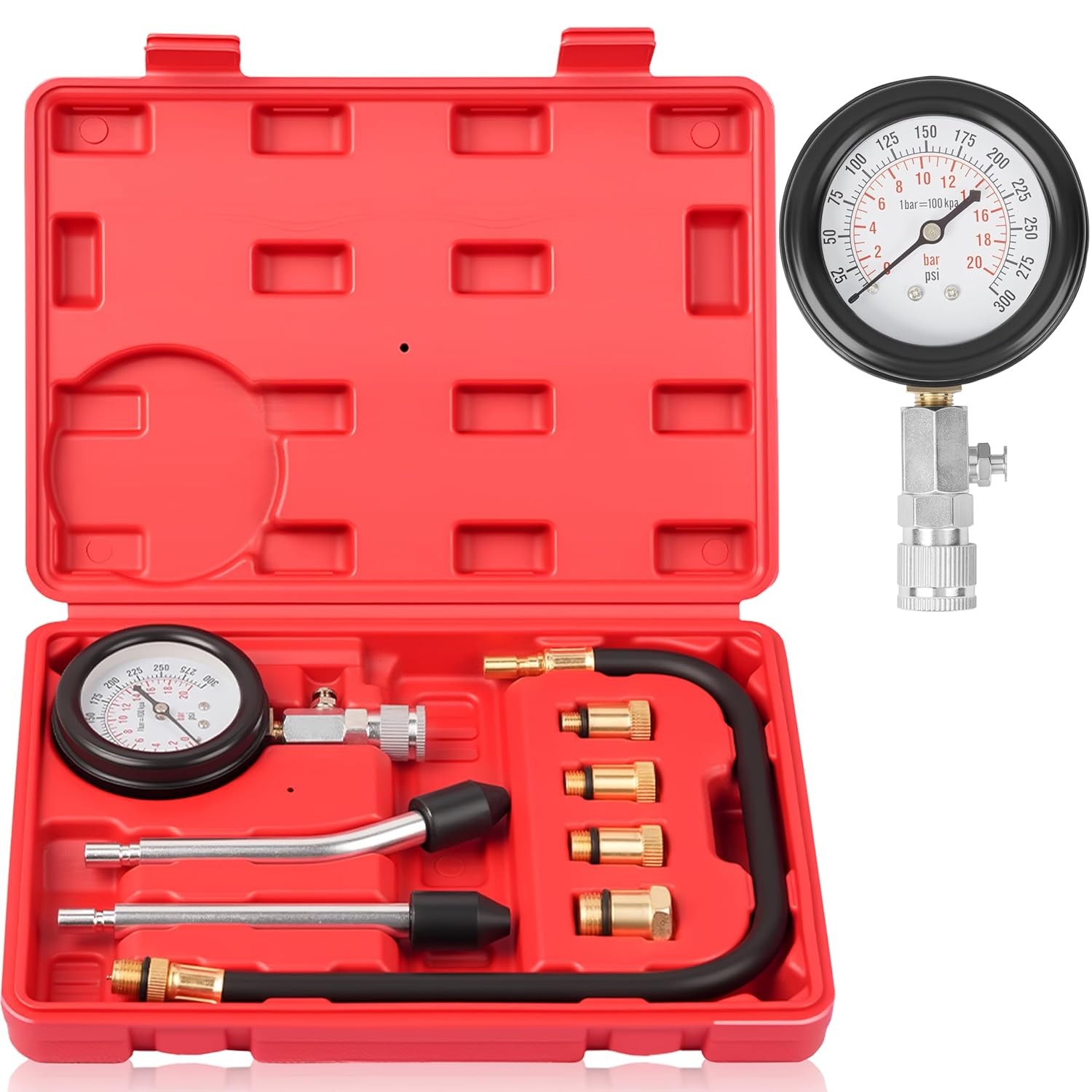 8pcs Professional Petrol Engine Automotive Compression Tester Kit Set with