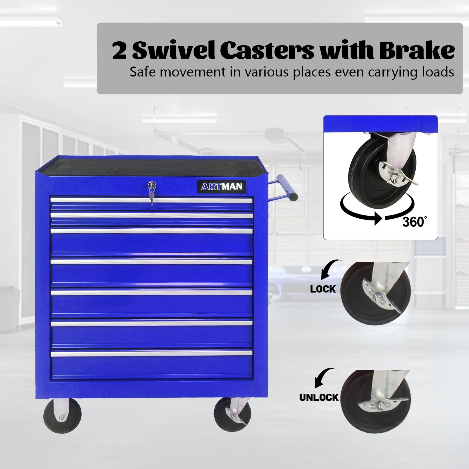 Rolling Tool Chest with 7 Drawers, Sturdy Mechanic 7 Blue
