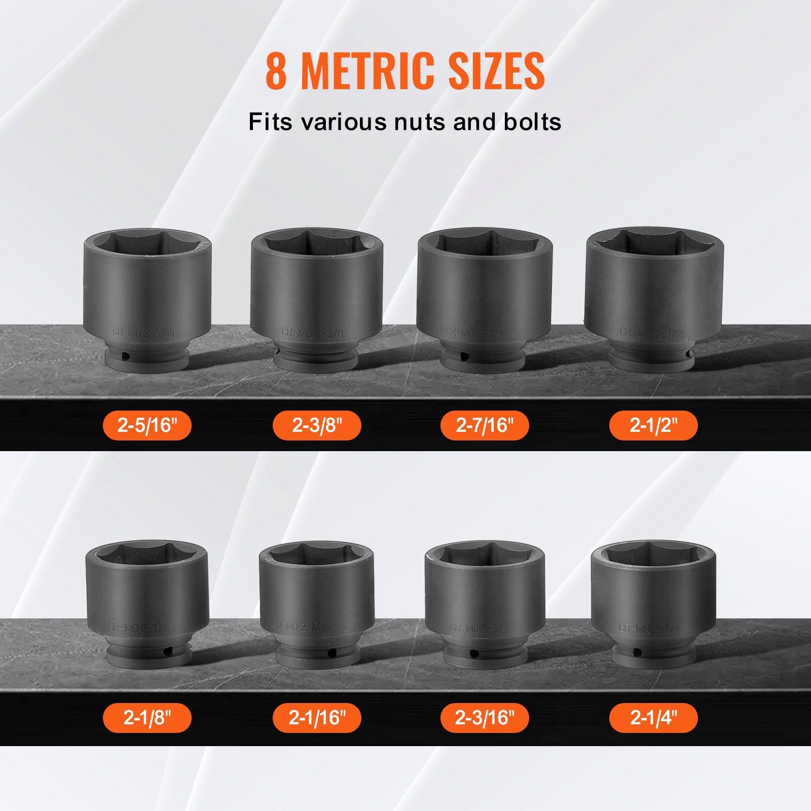 3/4in Drive 8-Piece Axle Nut Socket Set 6-Point SAE Impact Tough CR-MO