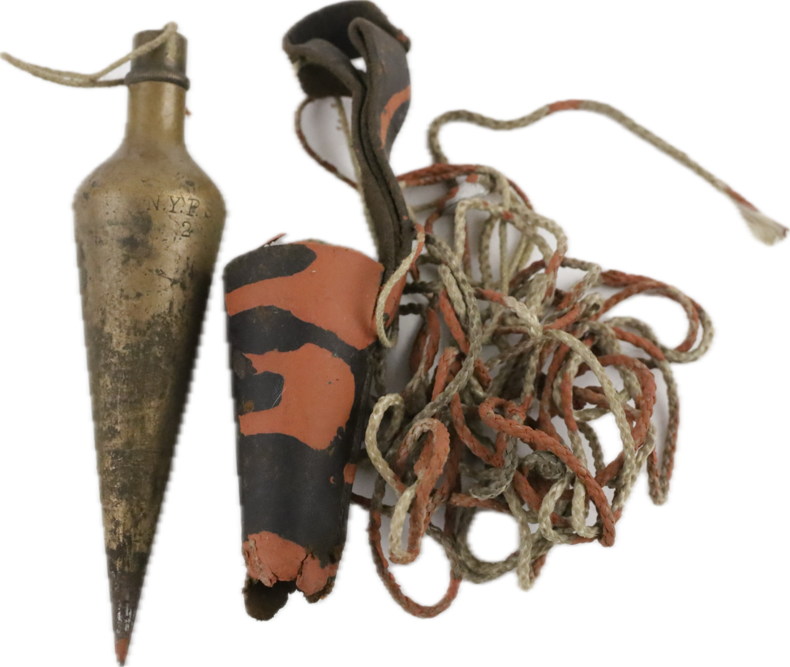 Vintage Brass Plumb NYPS #2 with Leather Holster And Line – 418 Grams