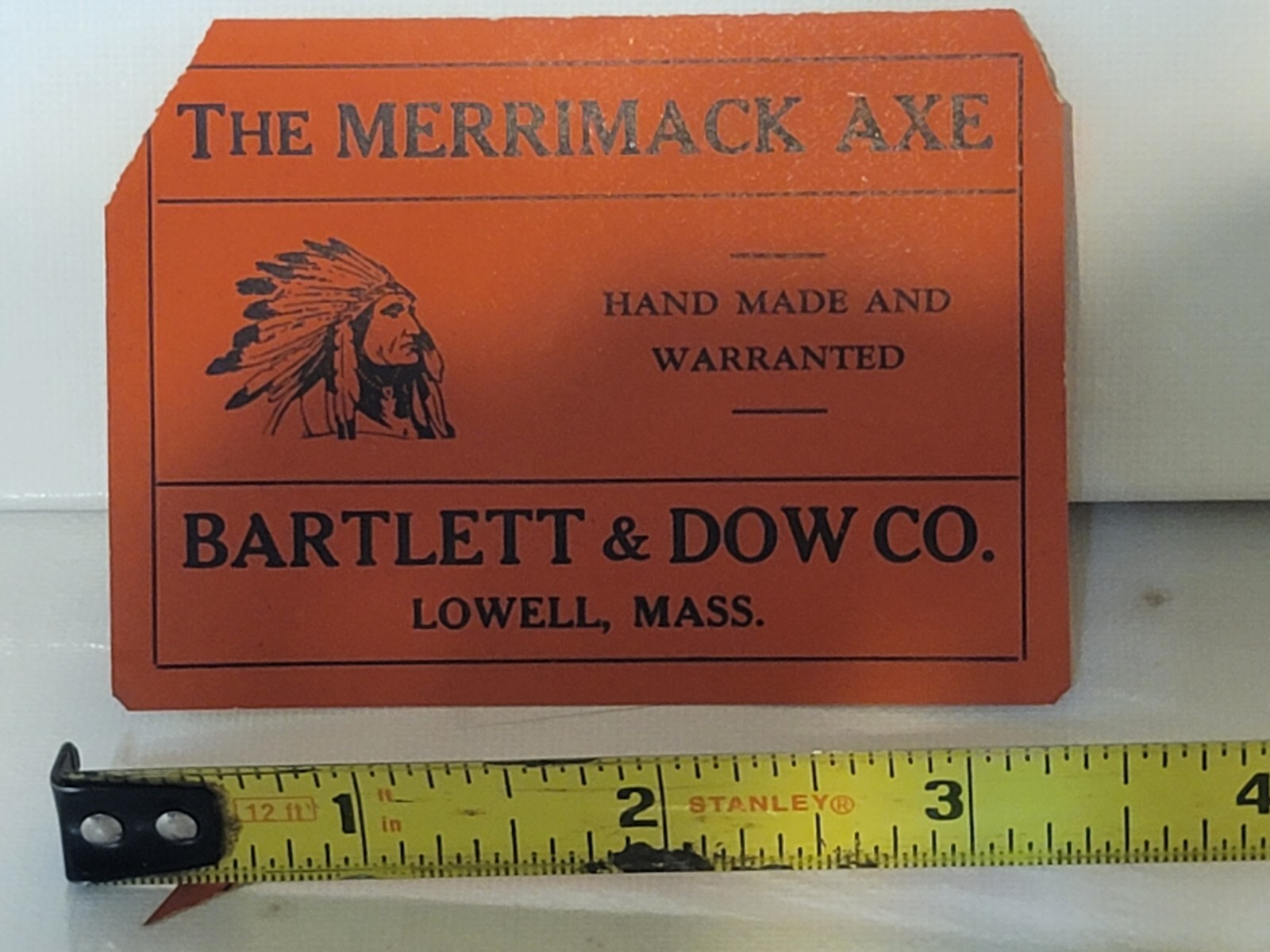 BARTLETT & DOW MERRIMACK AXE LABEL RARE MINT CONDITION 2 CORNERS MISSING!
