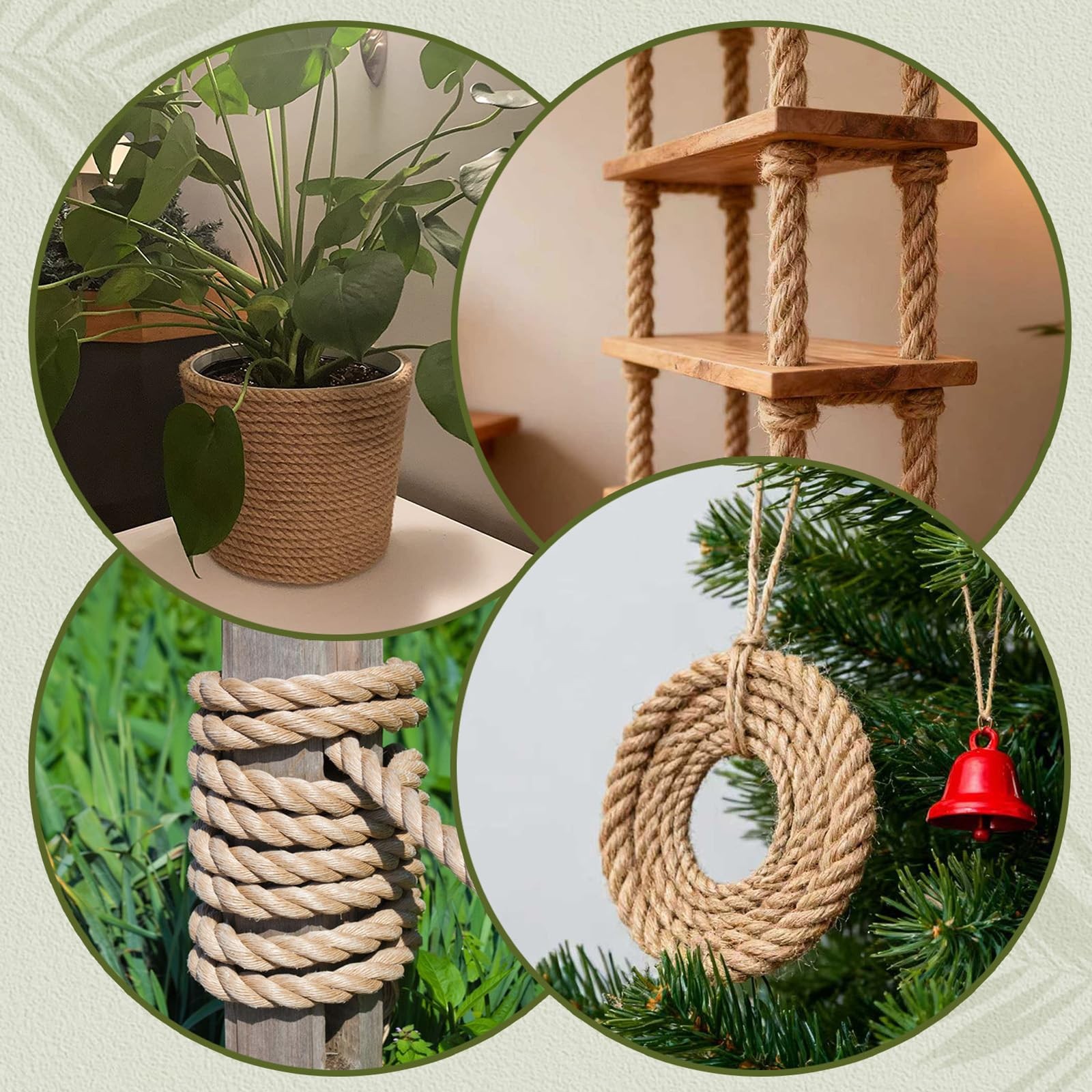 Natural Jute Rope (3/4 Inch x 25 Feet) Thick Hemp 3/4 x 25 Feet, Brown