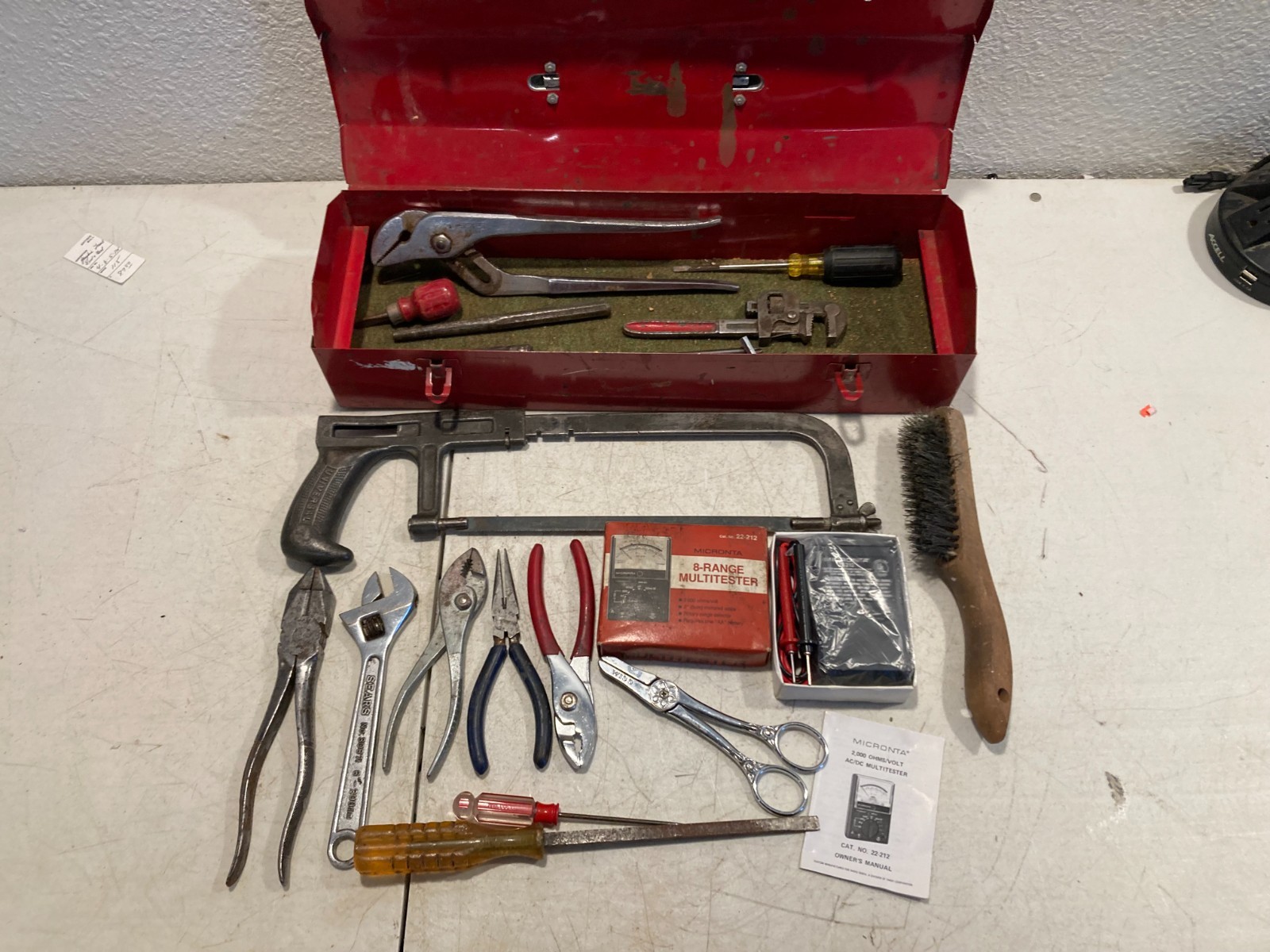 Vintage Waterloo Metal Tool Box Red With Tools Wrenches Allen Keys Hand Tools