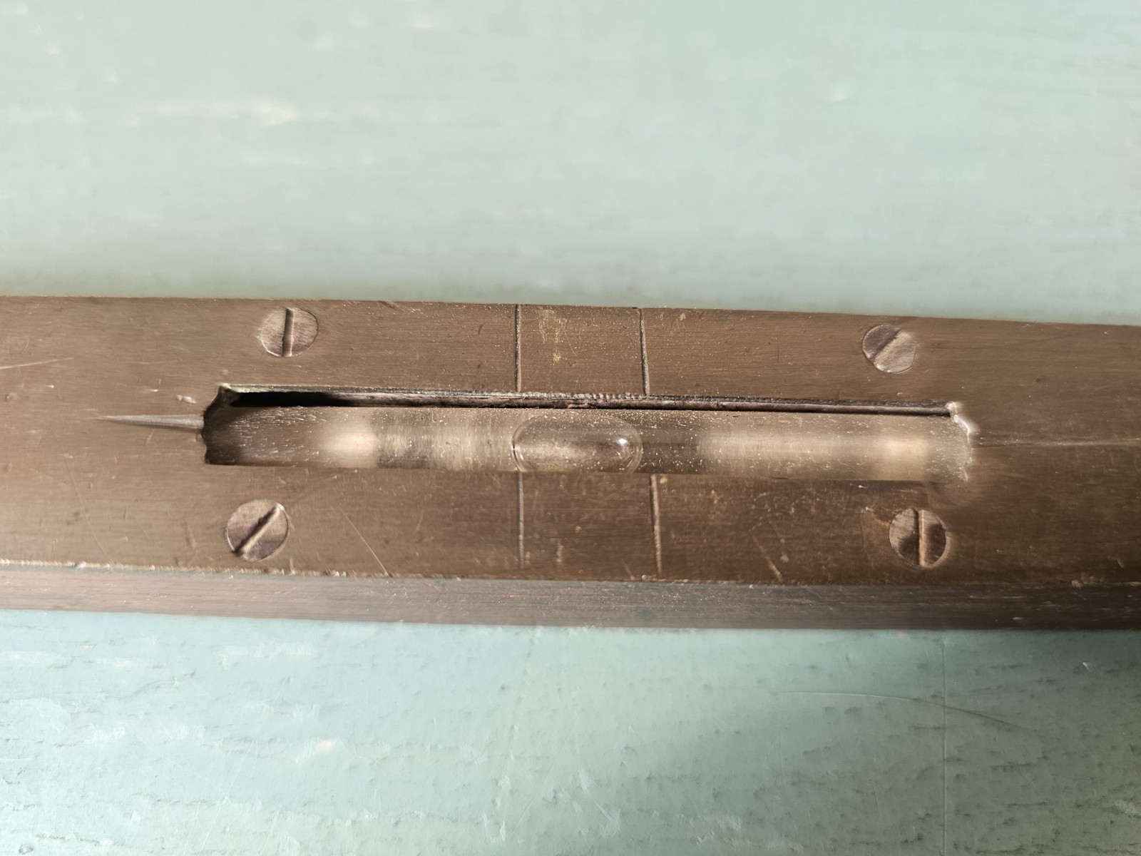Antique Late 19th Century Pocket Spirit Level, Brass & Mahogany, 9″-Very Good