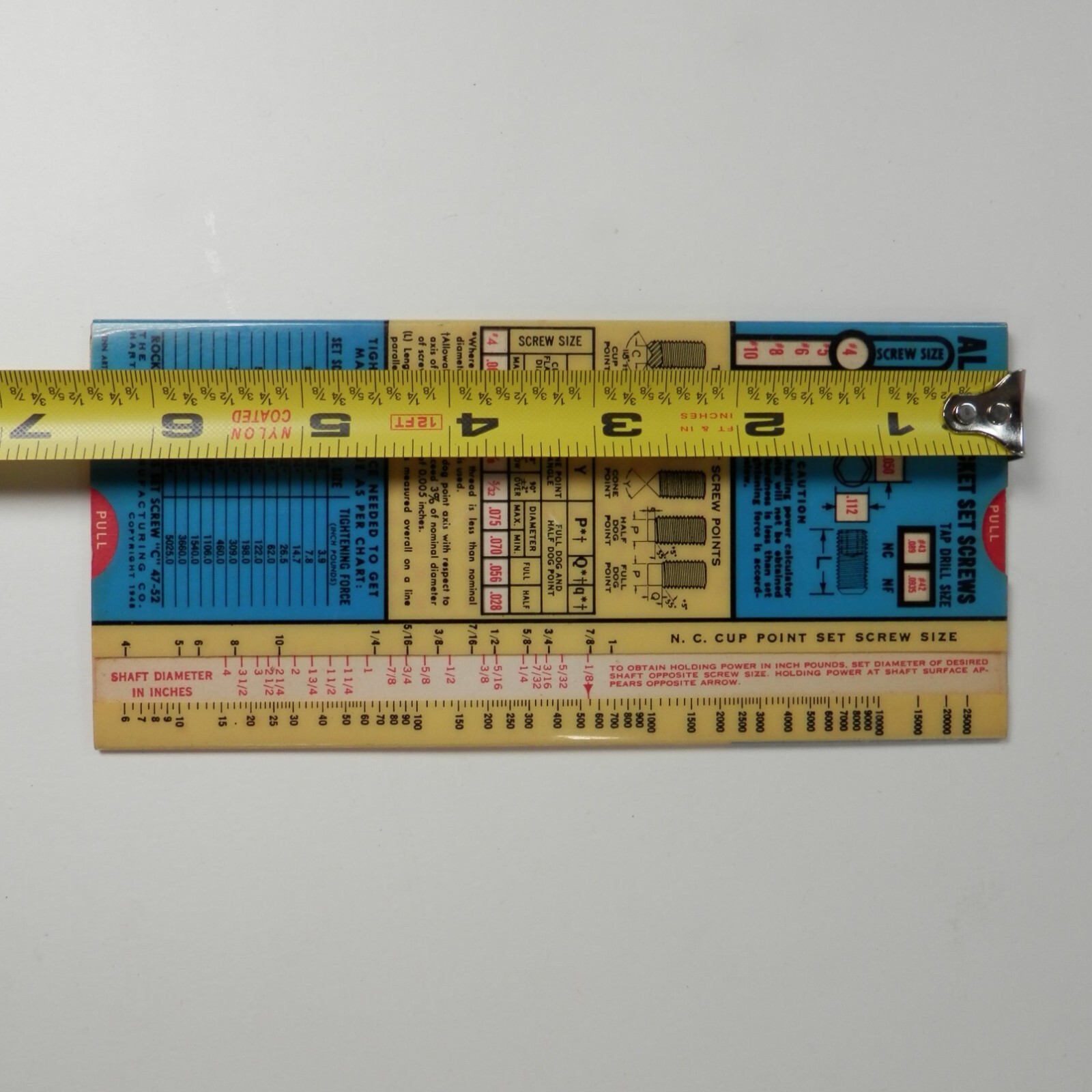 VTG 40s Allen Head Manufacture Tap Screw Drill Shaft Length Pocket Slide Chart
