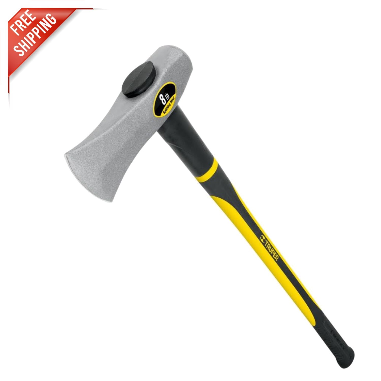 Professional 8-Pound Splitting Maul with Rubber-Guarded Fiberglass Handle
