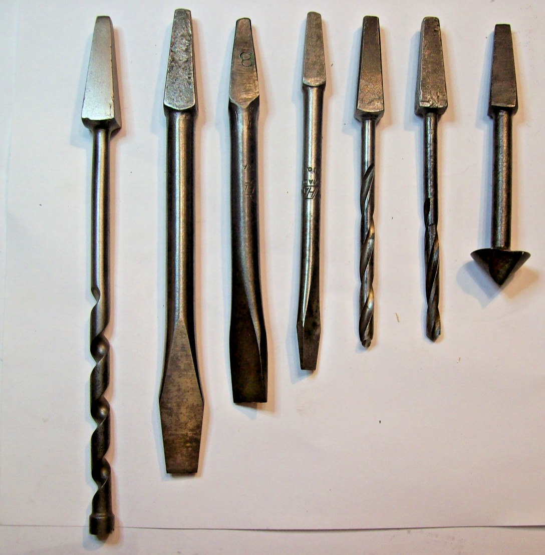 7 vtg. screwdriver & drill bits for bit brace, Greenlee, Stanley, Irwin, Brooks