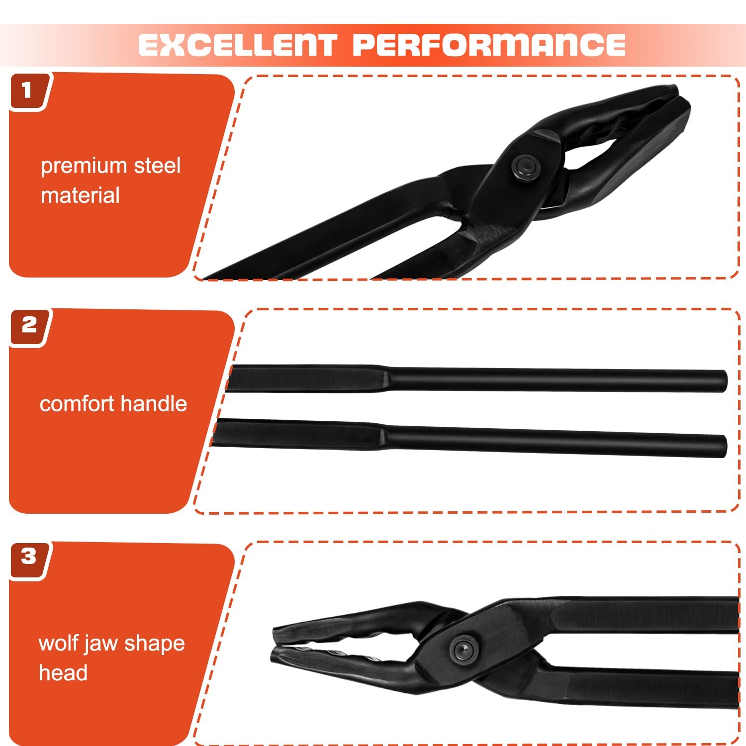 Upgraded Tongs Wolf Jaw or Beginner & Seasoned blacksmiths 17 in (430 mm)