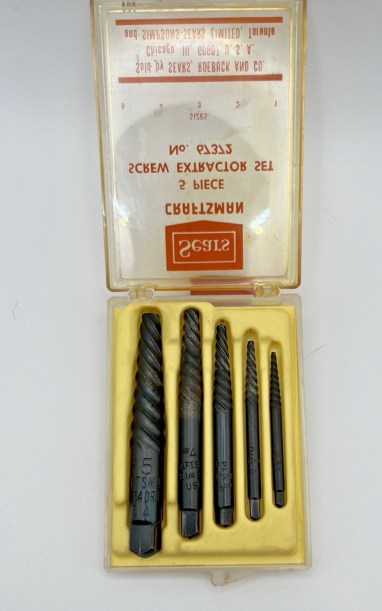 VINTAGE SEARS CROWN LOGO CRAFTSMAN 67372 5 Piece Screw Extractor Set MADE IN USA