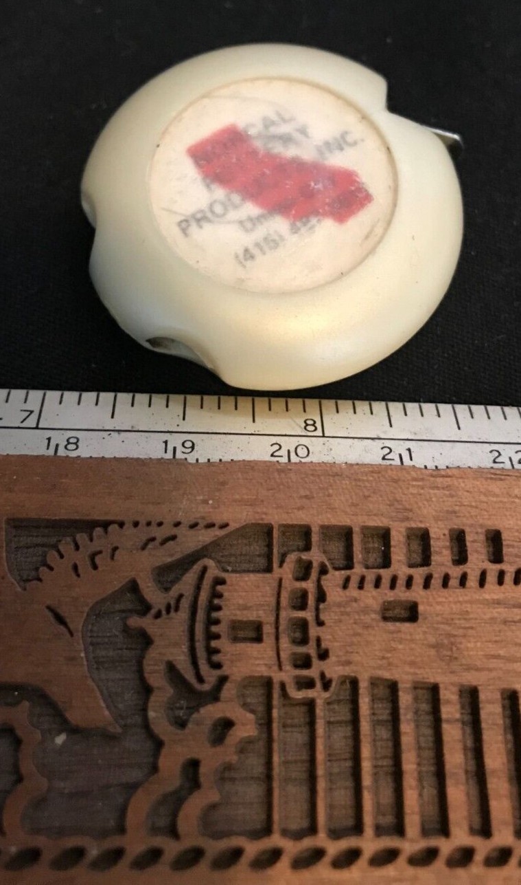 Vintage Round Measuring Tape NoCal Pottery Advertising Made USA SMALL 1-1/2″ DIA