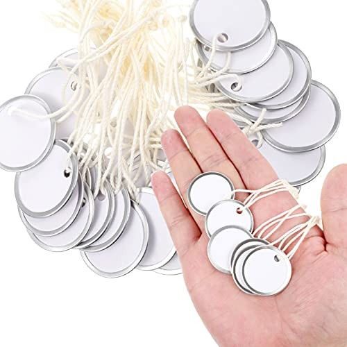 Pieces Metal Rim White Key Tags Bulk 1.2 Inches Round Blank Paper Tags with 50