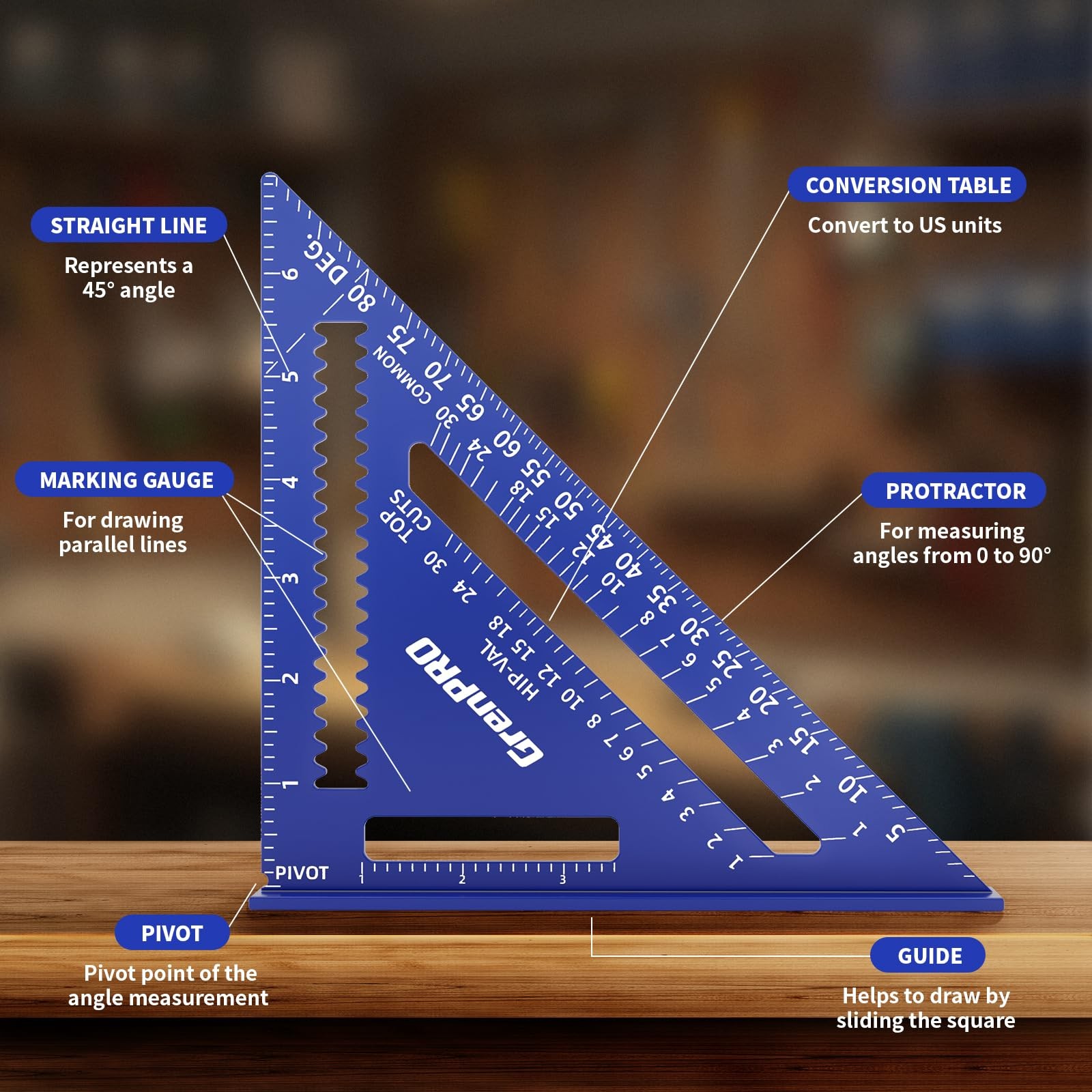 GRENPRO Combination Square Woodworking Ruler Tools, 7inch Carpenter Square…