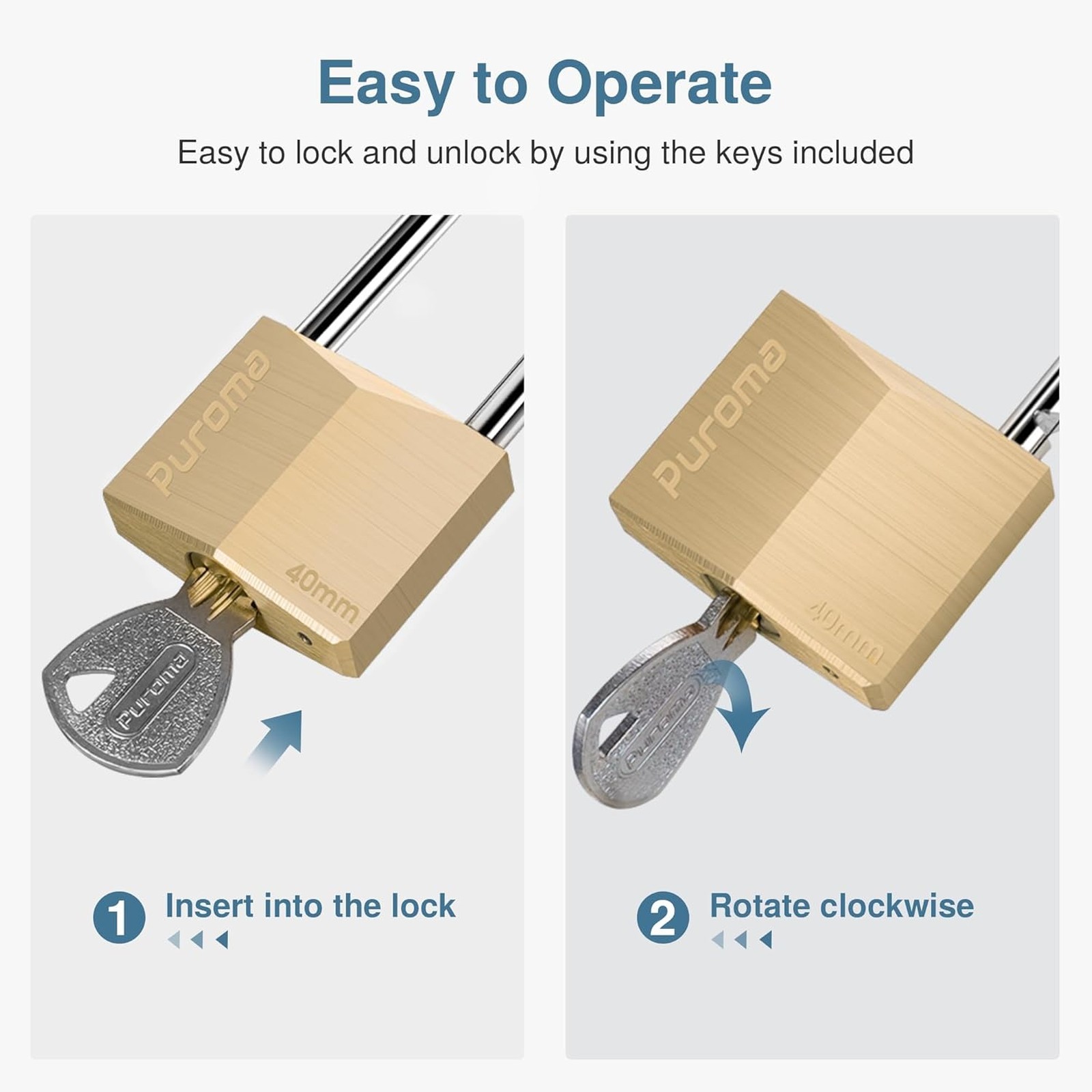 4 Pack Brass Padlock Waterproof 2.6 Inch Locks with Keys for Sheds Gates Storage