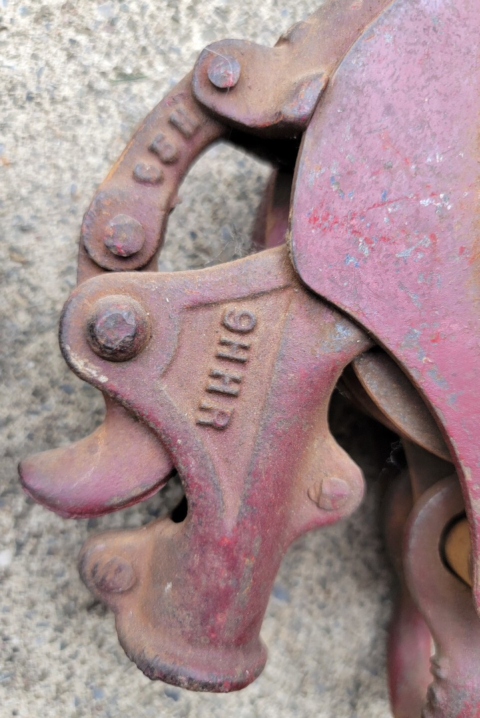 Antique Vtg NEY Mfg Monarch Hoist Pulley Block Tackle Primitive Orig Red Paint