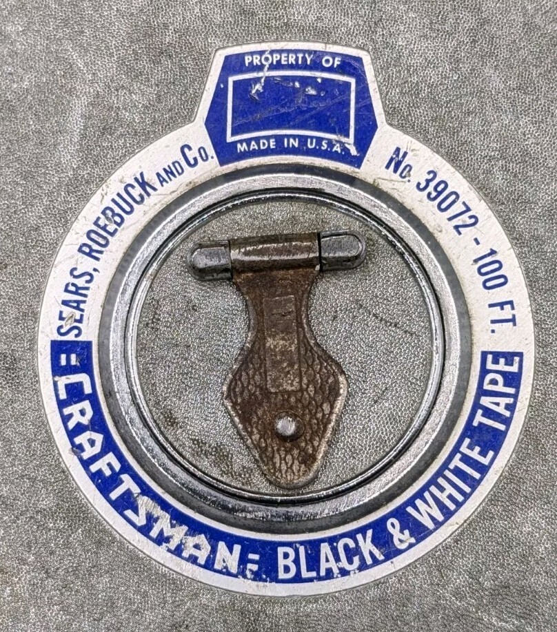 Vtg Sears Roebuck Craftsman USA 39072 100 Ft. Black & White Tape Measure WORKS