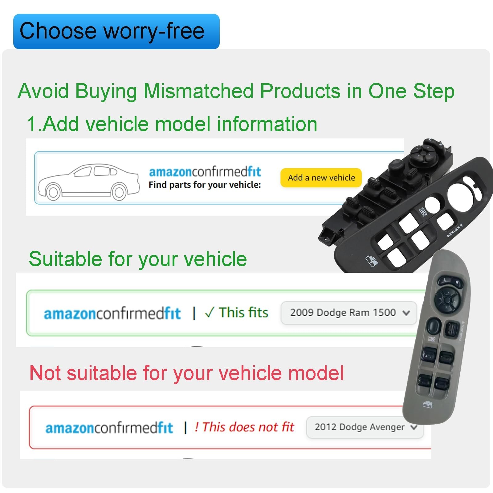 Master Window Switch and Bezel Set for 2002-2009 Dodge Ram 1500, 2500, 3500, …