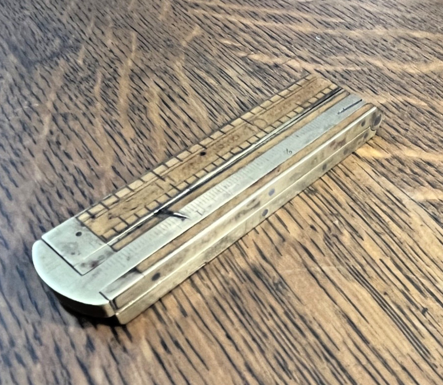 Antique C.S. Co. No 32 1/2 Rule Caliper Boxwood & Brass Ruler, Pine Meadow Conn.