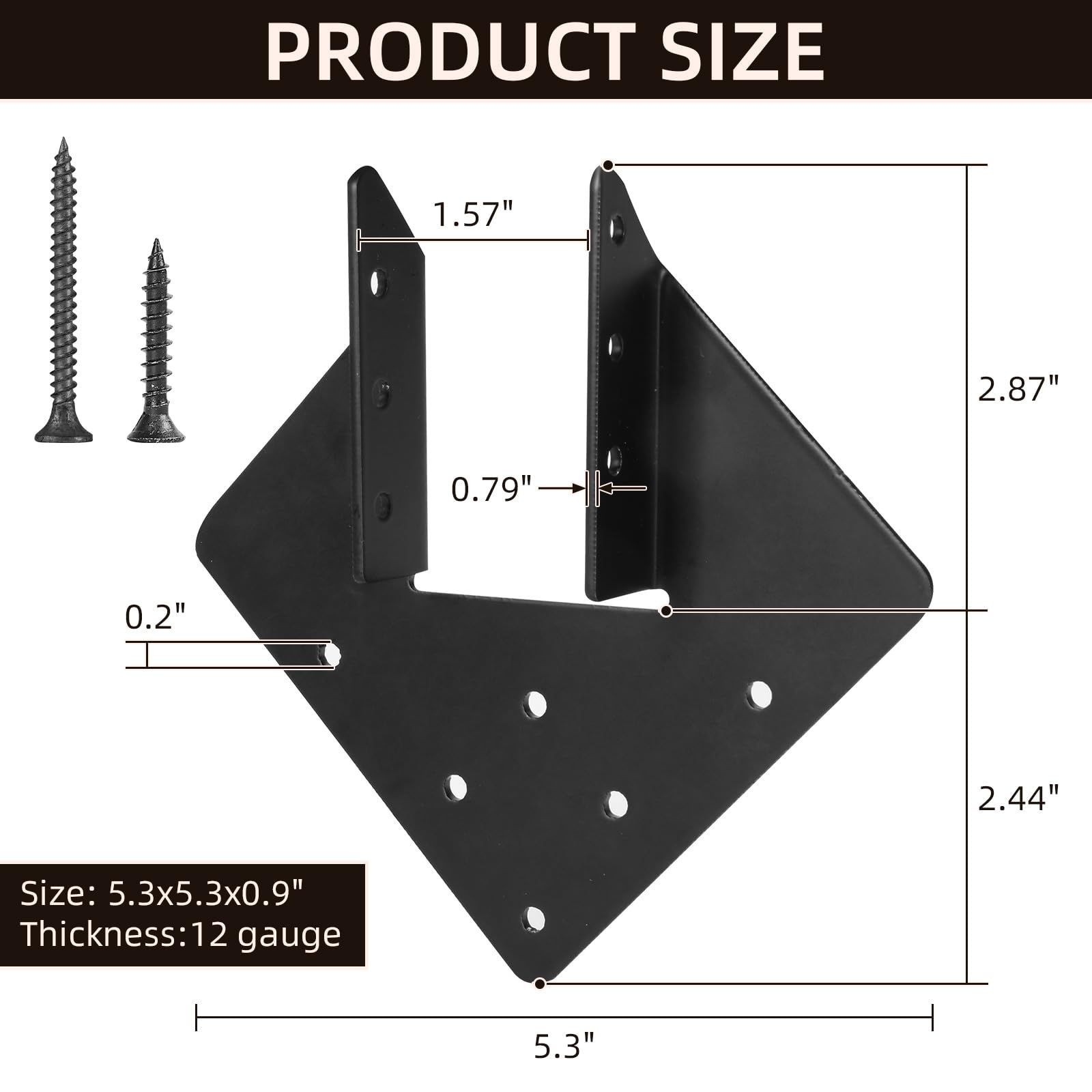 Rasugarlary Hurricane Ties for 13.5×13.5×2.3cm / 5.3×5.3×0.9 Inches, Black