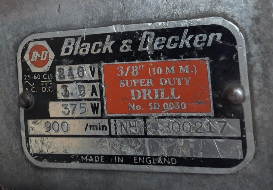 Vintage Black and Decker SD 0030 3/8″ 10mm Super Duty Drill 240v 375w