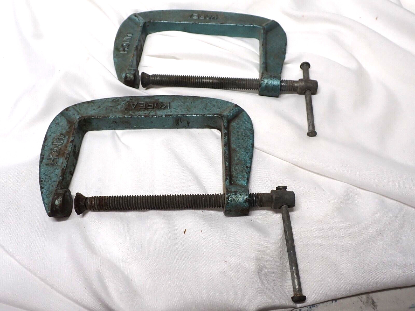 Vintage Pair 4″ Korea branded C Clamp Tools Green/Blue color