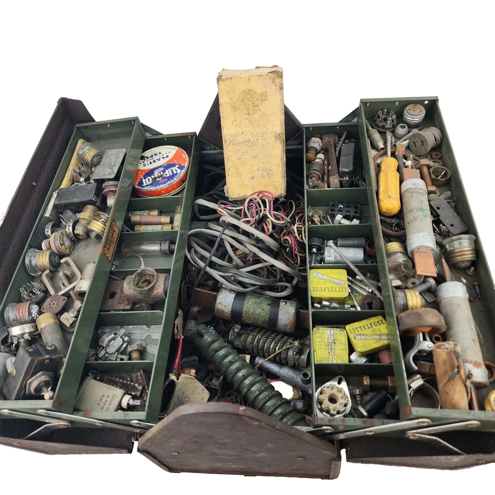 Vtg Kennedy Kits Cantilever Tackle Tool Box With Electricians Stash Lot HEAVY