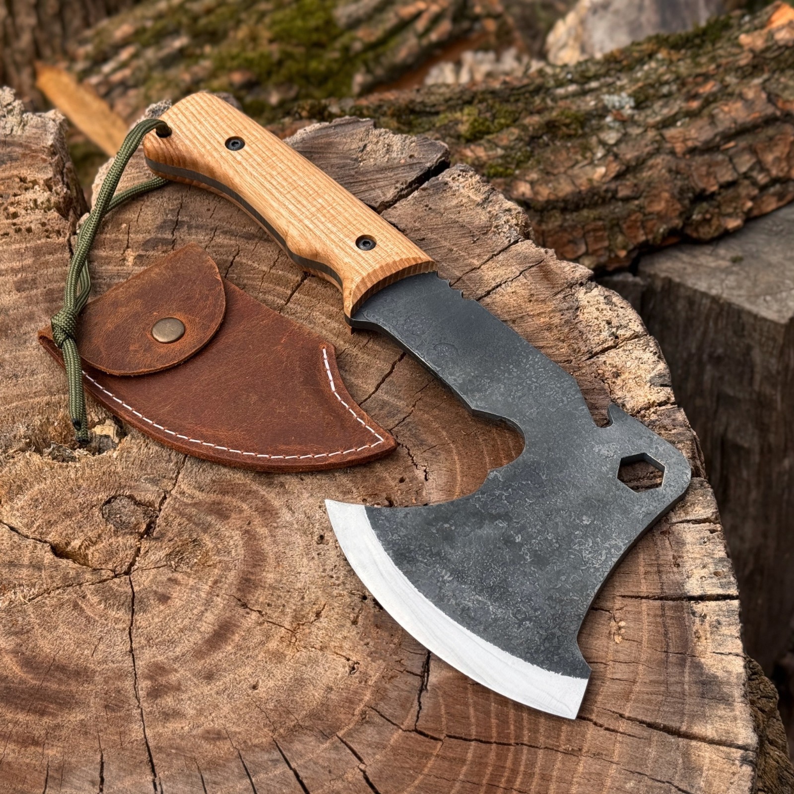 11.5” Small Camping Axe 52100 Carbon Steel Bushcraft Hatchet Splitting Tool
