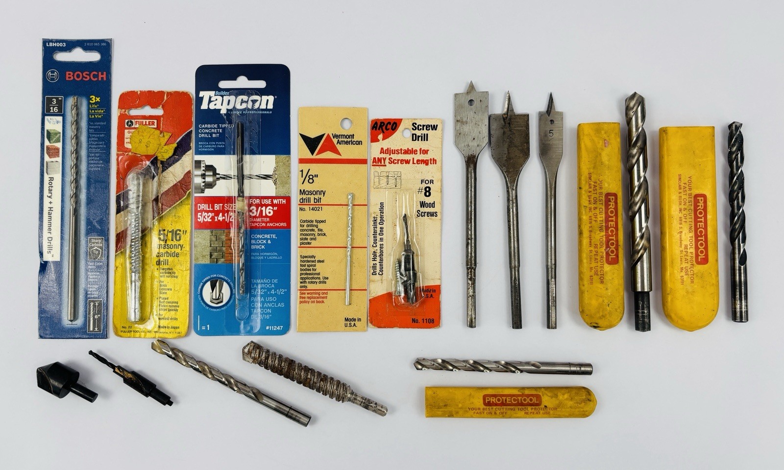 Vintage Drill Bit Lot NOS Made in USA Japan Arco Screw Drill Masonry Wood Spade
