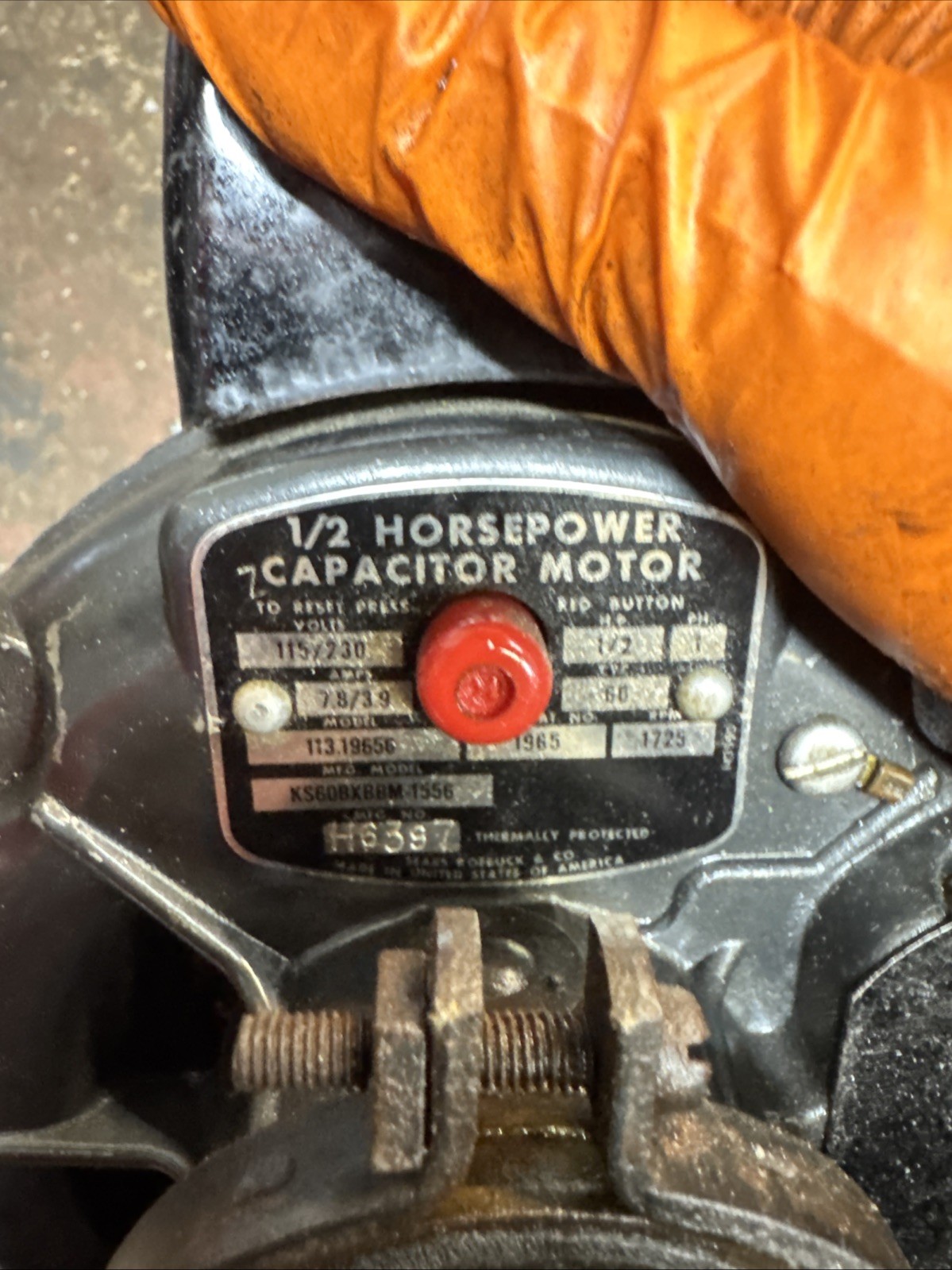 Tested 1965 Sears Craftman 1/2 Horsepower Capacitor Motor 113.19656 115/230v
